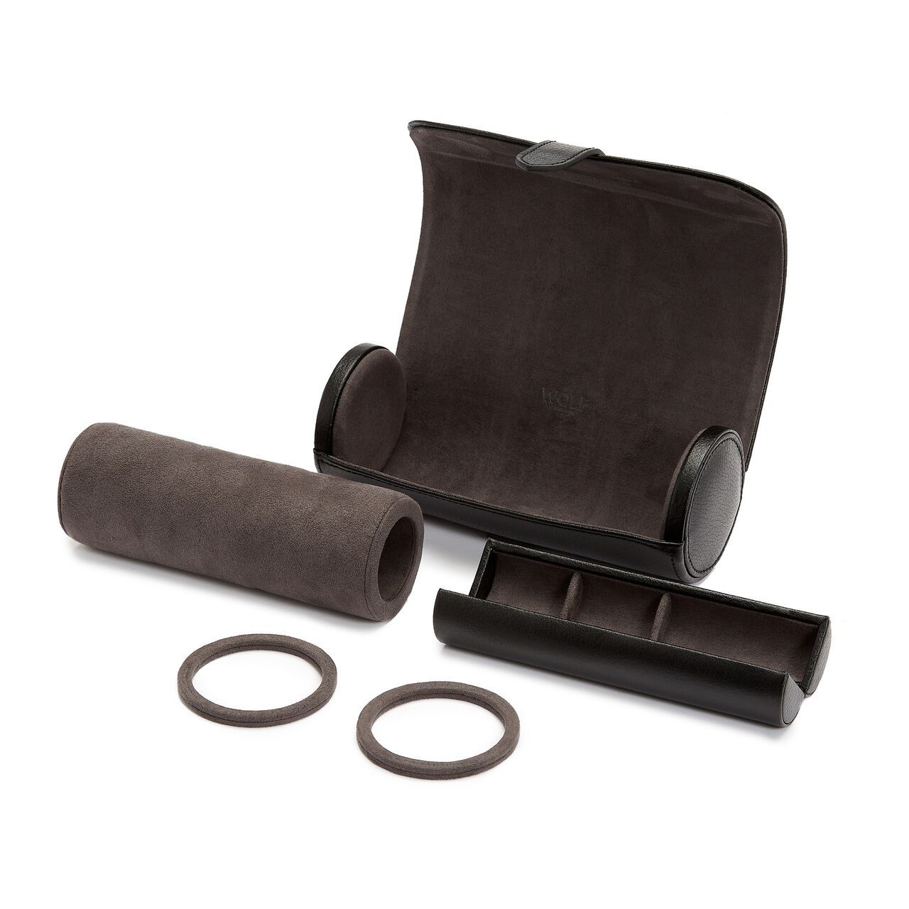 WOLF Blake Black/Grey 3 Piece Watch Roll Compartments image number 3